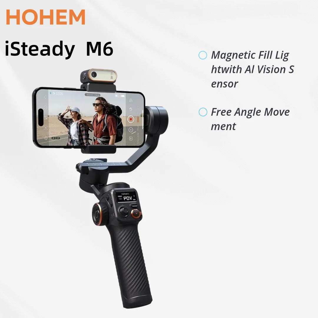 Hohem iSteady M6 Kit Handheld Gimbal Stabilizer Selfie Tripod for Smartphone with AI Magnetic Fill Light Full Color Video Lights
