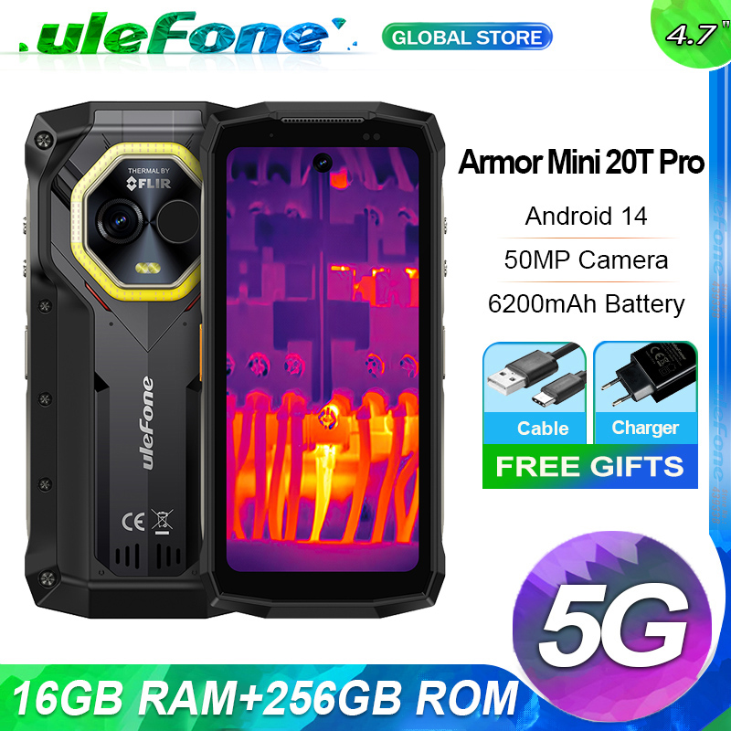 【World Premiere】Ulefone Armor Mini 20T Pro 5G  4.7" Display  Rugged Phone LED Light Android 14 Smartphone 6200mAh 16GB+256GB 33W