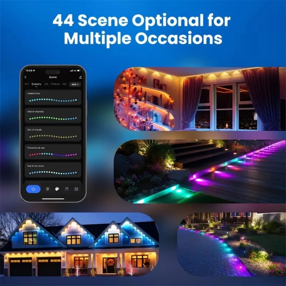 300FT 180LED Permanent Eaves LED Lights Outdoor Waterproof RGB String Lights DIY Scene Christmas Birthday Holiday Party Lighting
