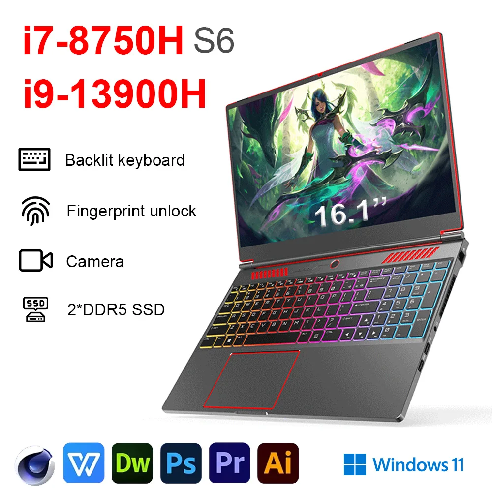 S6 16.1인치 게이밍 노트북 RTX 4050 6G 인텔 코어 i9-12900H i5-12450H 윈도우 11 프로 Max 64GB 2*DDR5 2*M.2 4TB 사무용 컴퓨터