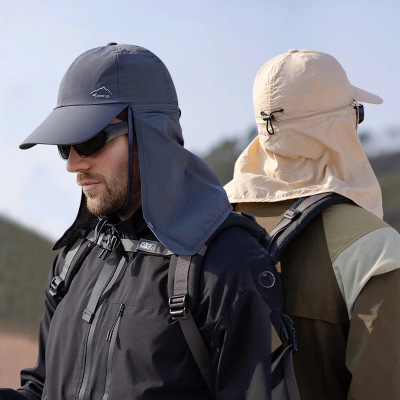 Sombreros de sol de secado rápido para hombres y mujeres, chal desmontable, protección del cuello, gorra de béisbol para adultos, sombrero de primavera y verano al aire libre para adolescentes
