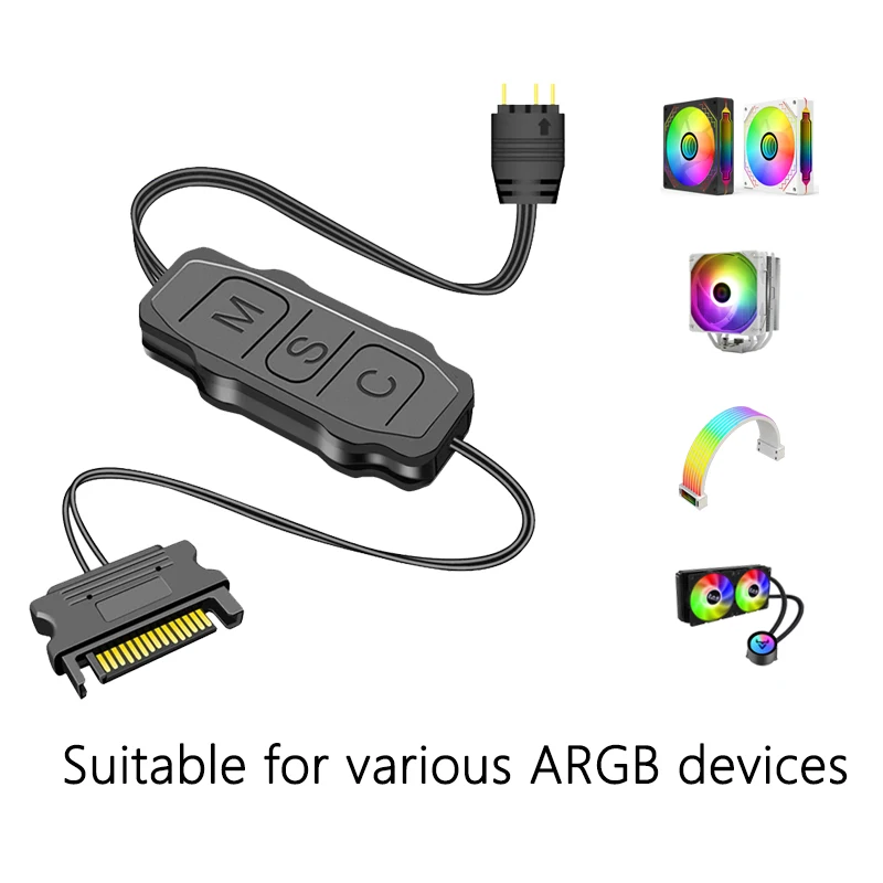 Câble d'extension d'interface SATA pour contrôleur ARGB 5V, 3 broches, adaptateur de contrôleur de lumière pour ventilateur PC, refroidisseur de processeur, bande lumineuse