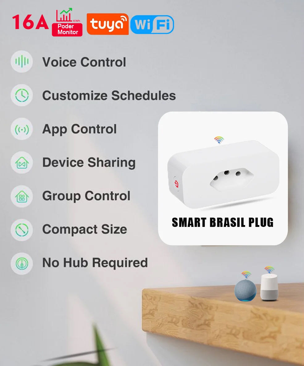 Tuya-インテリジェントオーディオプラグ,バッテリー制御付きのスマートプラグ,16a双方向プラグ,Alexa,Google Home