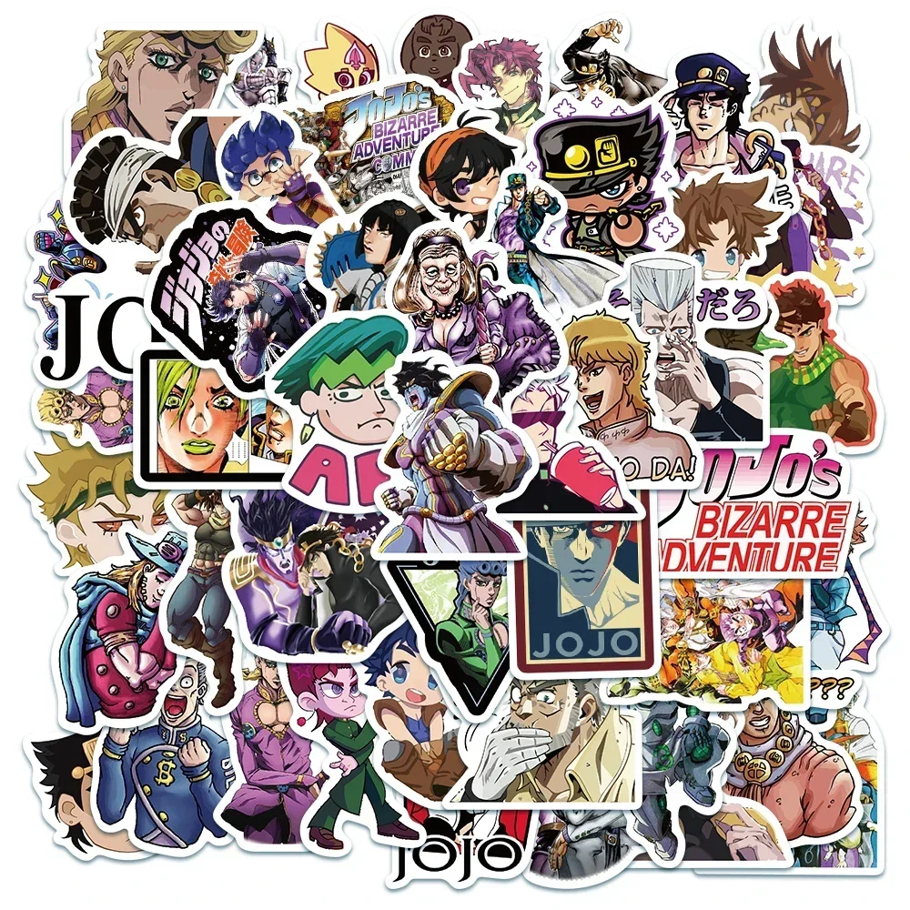 50pcs อะนิเมะผจญภัย JoJos Bizarre สติกเกอร์การ์ตูนสําหรับ DIY กีตาร์กระเป๋าเดินทางสเก็ตบอร์ดแล็ปท็อปโทรศัพท์ Decals สติกเกอร์