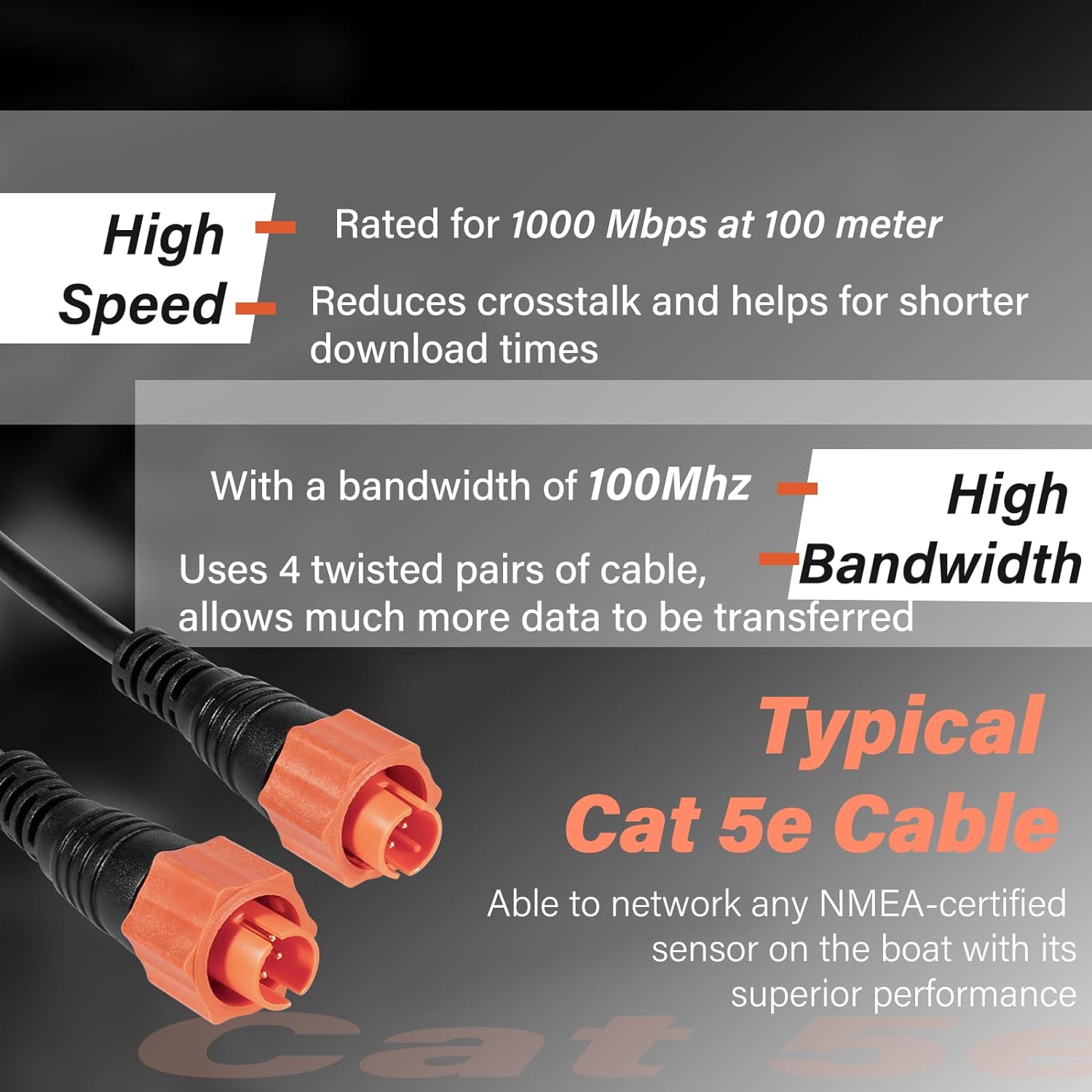 MX Replacement Part for Lowrance Ethernet Crossover Cable Yellow Cat5e Cable, 6-Feet, High-Speed, Plug and Play, Waterproof
