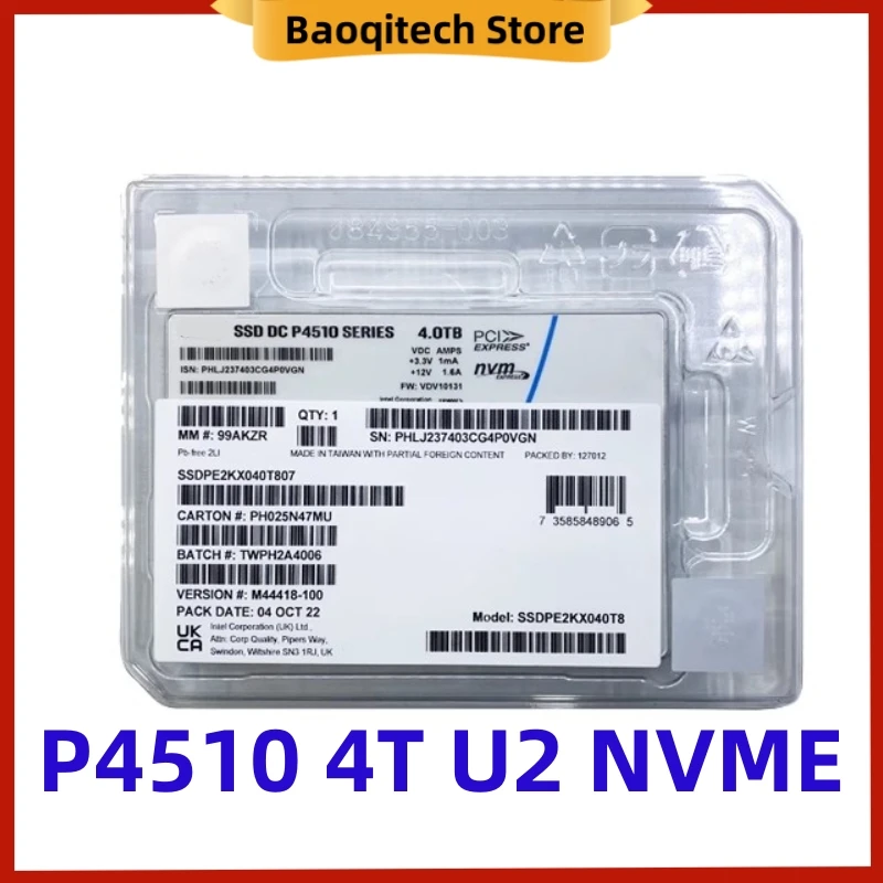 NEW Original For INTEL P4510 8T 4T 2T 1T U.2 NVMe 2.5in  Write Dense Server Enterprise SSD Solid State Drive New