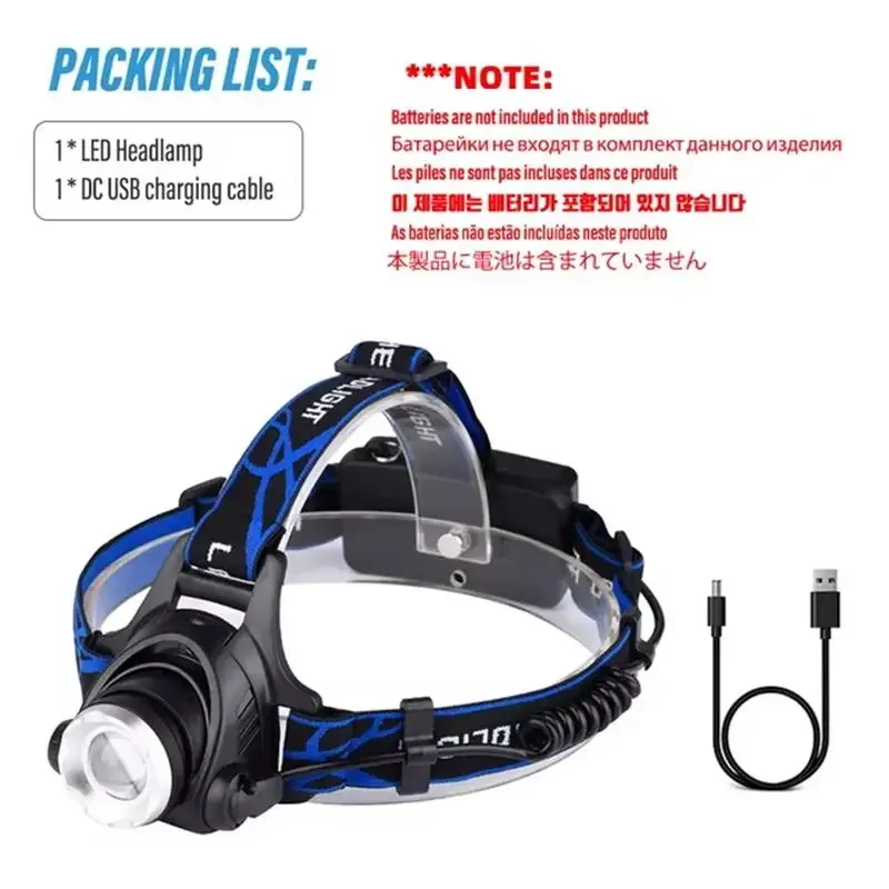 Bright Powerful LED Rechargeable Headlamp 3 Lighting Modes Telescopic Flashlight ZoAom Fishing Headlamp Camping Bicycle Torch