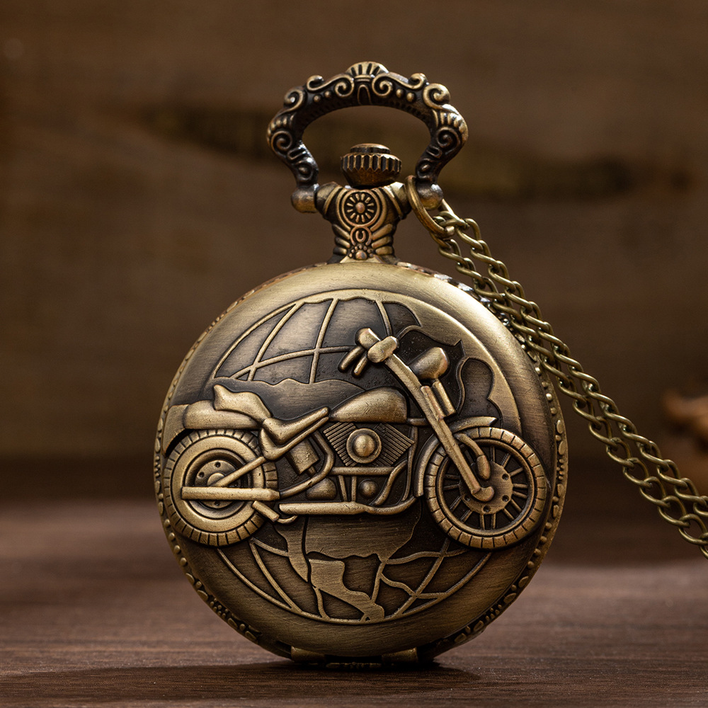 Retro motocykl samochód wzór kwarcowy zegarek kieszonkowy motocykl MOTO Design wisiorek Fob łańcuszek do zegarka prezenty dla mężczyzn