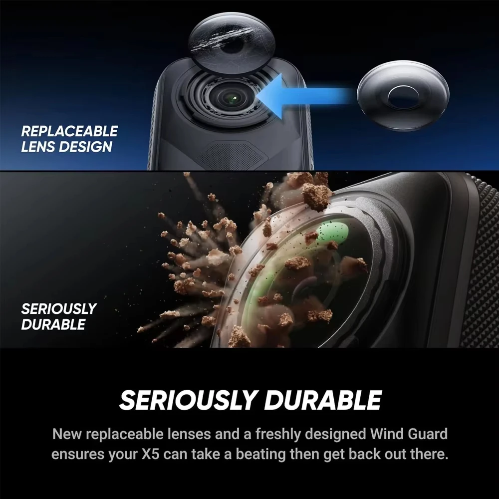 Insta360 X5 Waterproof 8K 360° Action Cam Lenses8K 30fps 360° Video X5 Action Camera Wind Guard 185mins New original