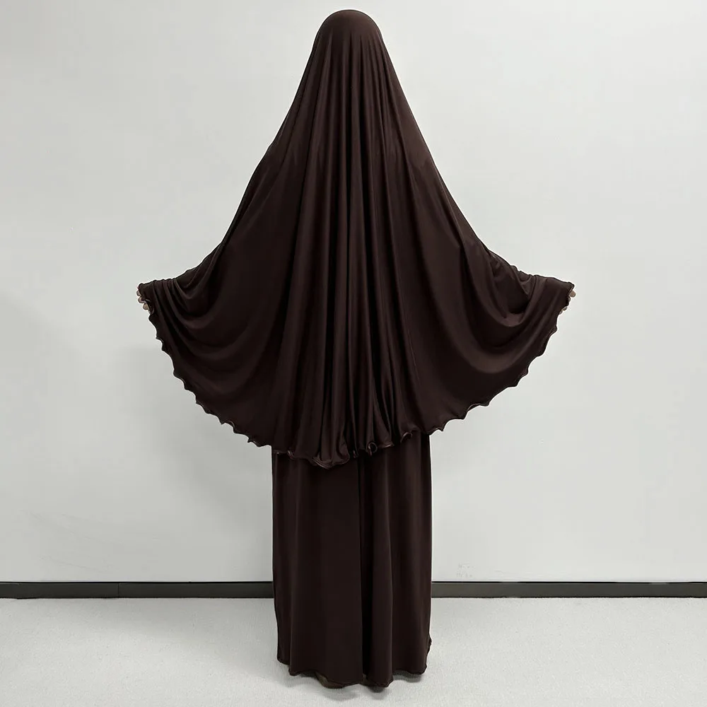 イスラム教徒の女性のための祈りのための綿のジャージーセット,伸縮性のある,イード,ラマダン,イスラム教,サテンのロープ,インスタントヒジャーブ,キマール,スカート,ポケット,2ピース,ジルバブ