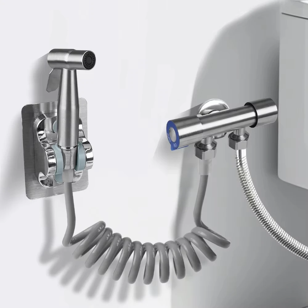 Juego de pistola de limpieza de inodoro, válvula angular de entrada y dos salidas, pistola potenciadora, accesorios de baño, extensor de grifo