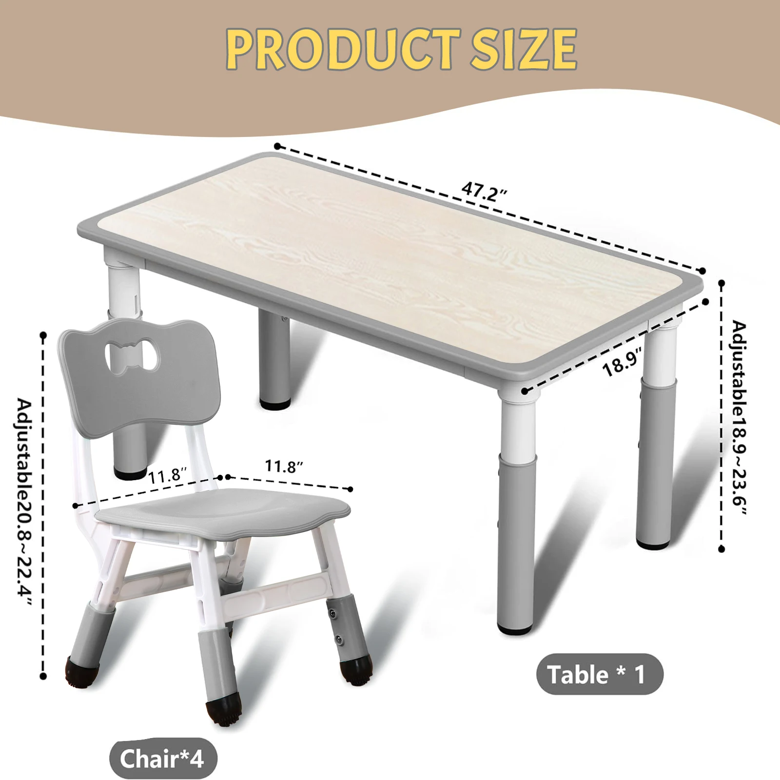Toddler Height Adjustable Desk with Graffiti Desktop Arts & Crafts Table with 6 Seats Non-Slip Legs Max 300lbs Ages 2-10yrs