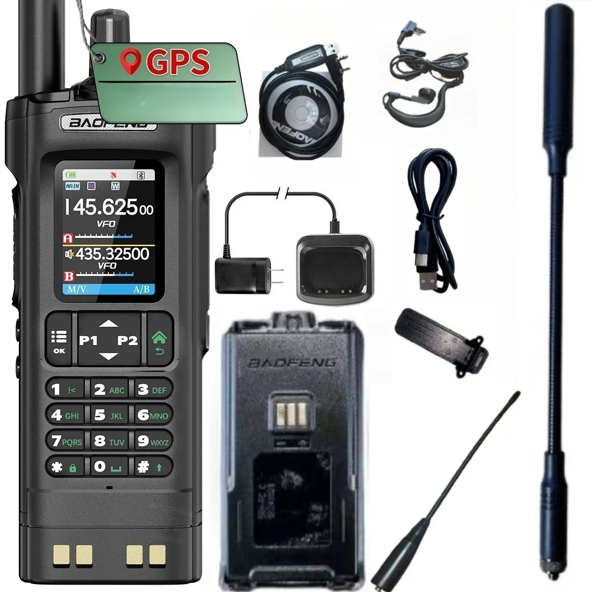 BAOFENG UV-32 GPS Walkie Talkie 10W banda aérea programación Bluetooth copia inalámbrica frecuencia banda completa FM Radio bidireccional de largo alcance