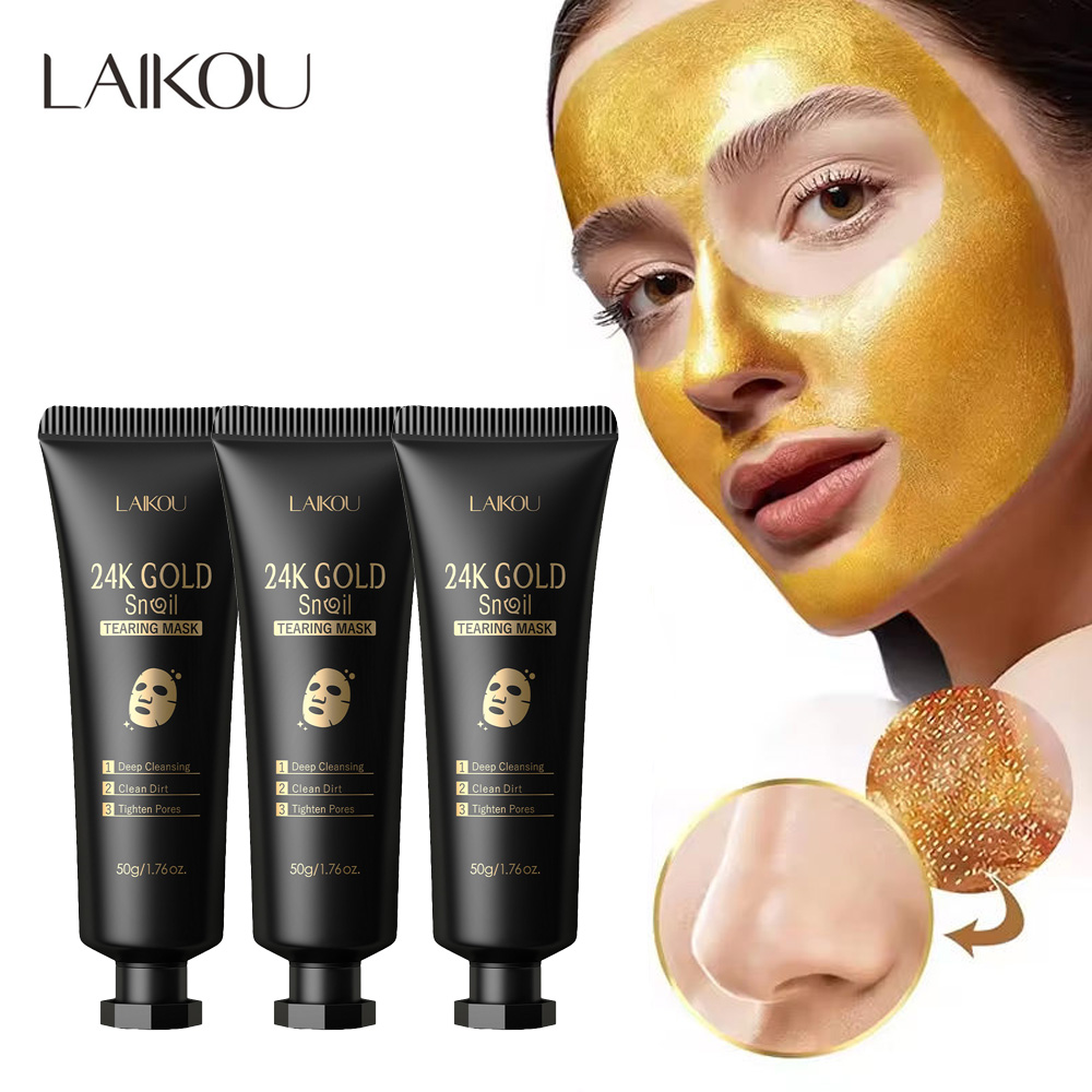 LAIKOU 24K Gold Snail Collagen Mask Peeling Face Mask Anti Wrinkle Whitening Blackhead Removal Facial Tear Off Mask Skin Product