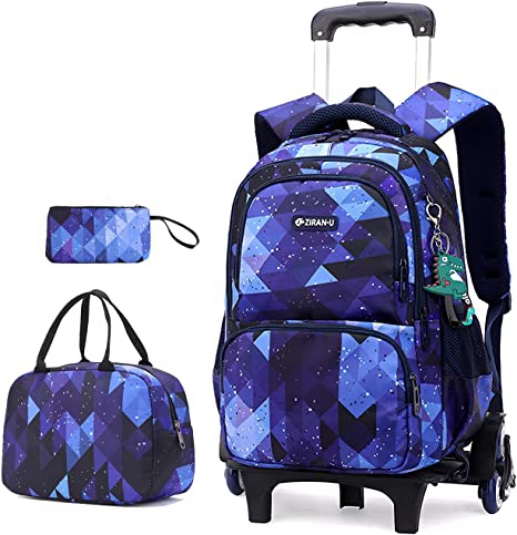 Schule Trolley Tasche Rädern Rucksack für Mädchen Kinder 6 Räder 2 Räder Grundschule Trolley-Set Mittagessen Tasche Stift tasche Für kid