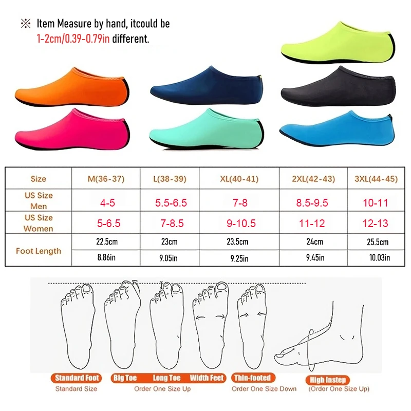 One Pair Quick Dry Water Socks Unisex Multiple Colors Comfy Non Slip Water Shoes Anti Slip Swimming Beach Shoes