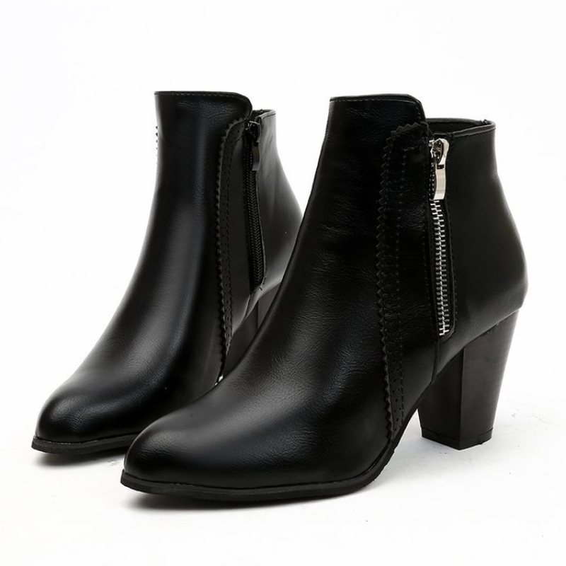 Botas de tacón grueso para mujer, calzado antideslizante para exteriores, Botas de moda con cremallera Retro, zapatos informales cómodos, novedad de Otoño de 2024