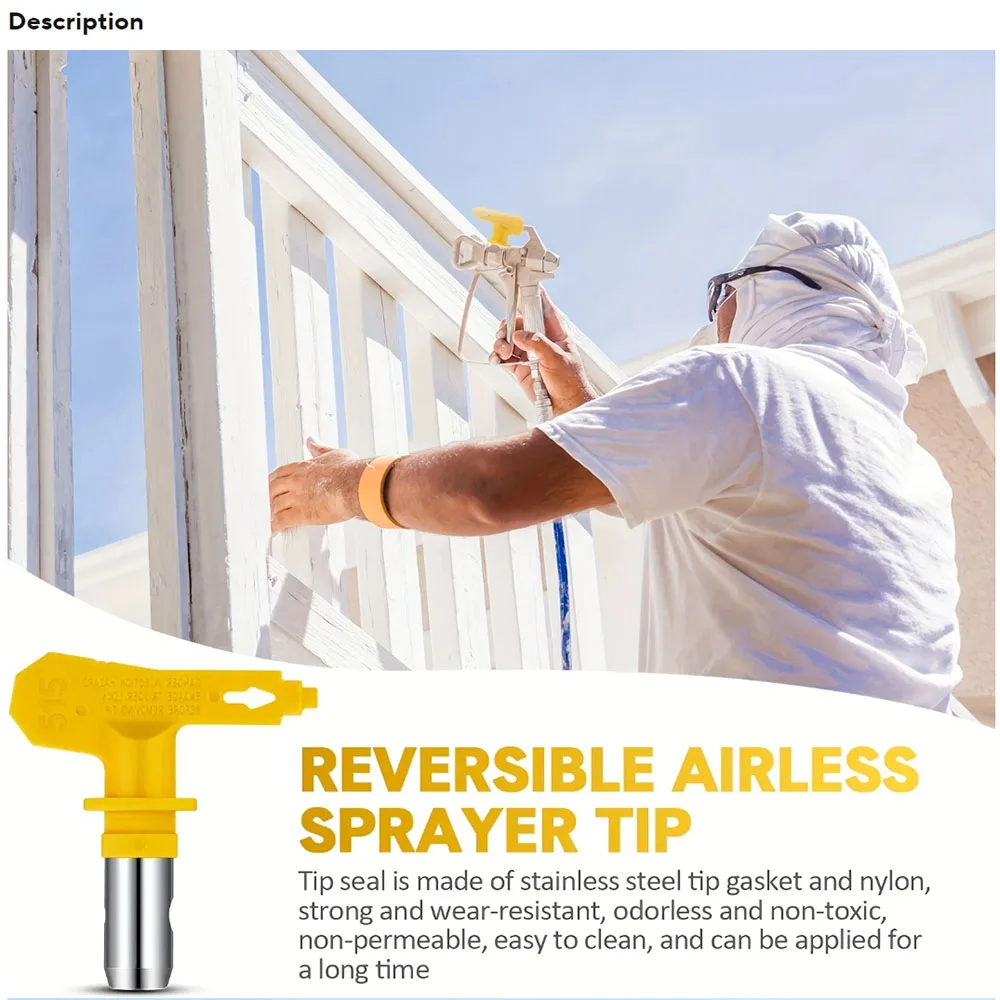 Buse de pulvérisation sans air jaune avec plusieurs matériaux métalliques et finitions en acier inoxydable, outil de pulvérisation de buse de pistolet de pulvérisation sans air