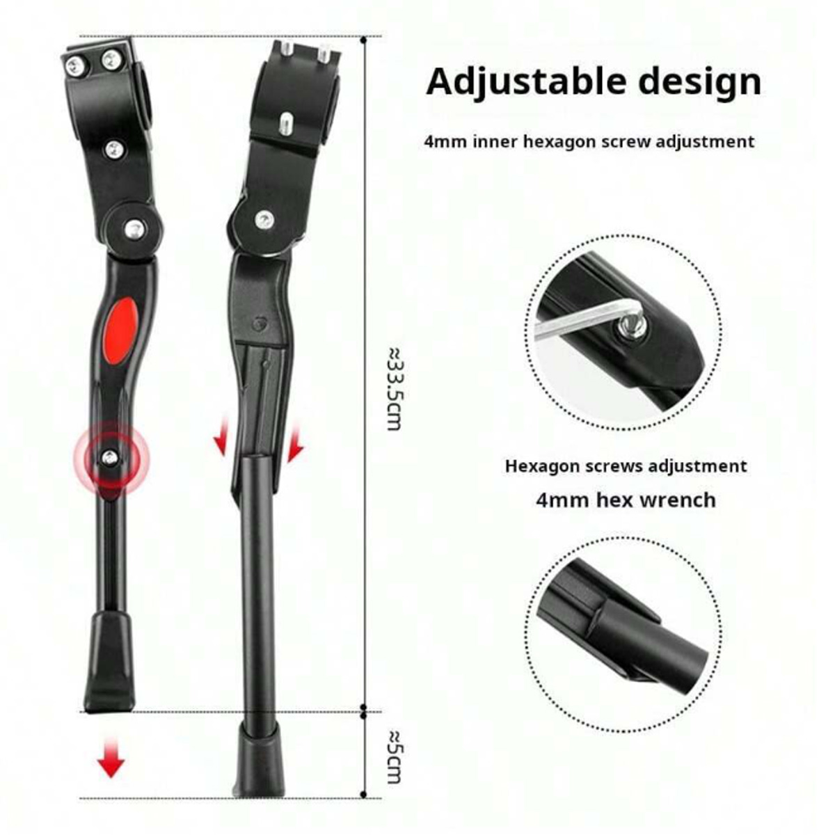 Adjustable Bicycle Kickstand Mountain Bike Kick Stand BMX MTB Side Stand Black Bicycle Rear Bracket 90 ° Rotating Foot Support