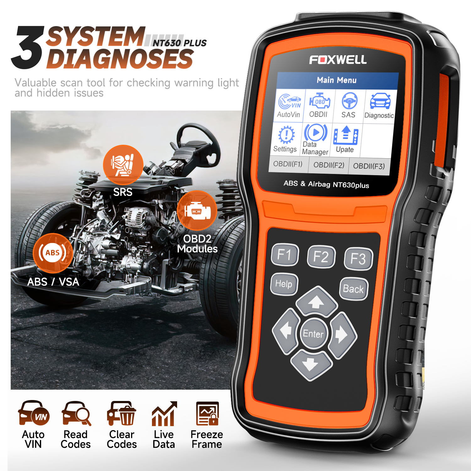 FOXWELL NT630 Plus OBD2-scanner ABS SRS-codelezer Automotive OBD II Airbag-diagnostische ABS-rem Bloeden Diagnostische scantool