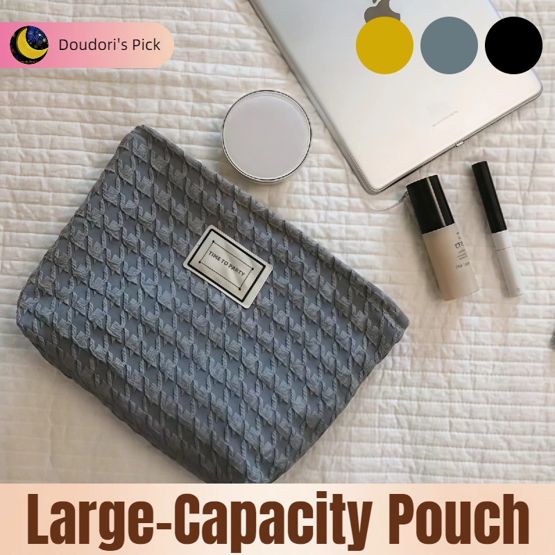 Повседневный дизайн, однотонный узор «гусиные лапки», для студентов и на рабочем месте, молния, большая вместимость, женская косметичка