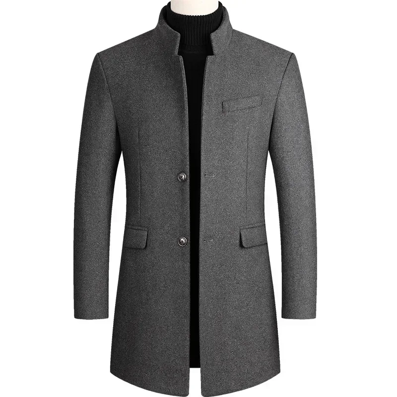 Herren Wollmantel Herbst Winter 2022, mittellang, Windjacke, verdickt, Stehkragen, männlicher Trenchcoat, Abrigo Hombre