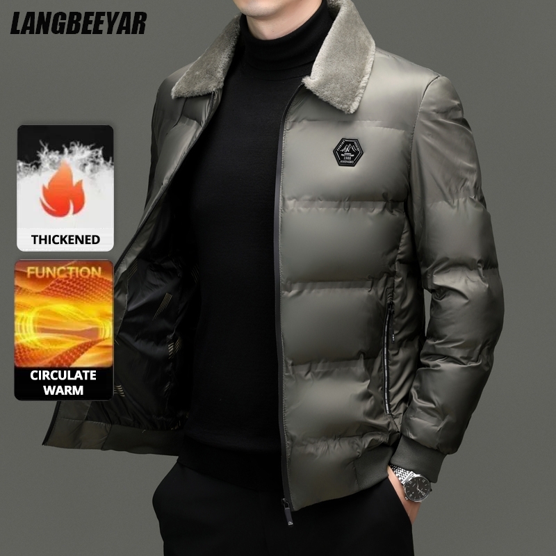 Manteau coupe-vent à bulles pour hommes d'âge moyen de qualité supérieure, Parka d'hiver en velours épais, vêtements d'extérieur courts