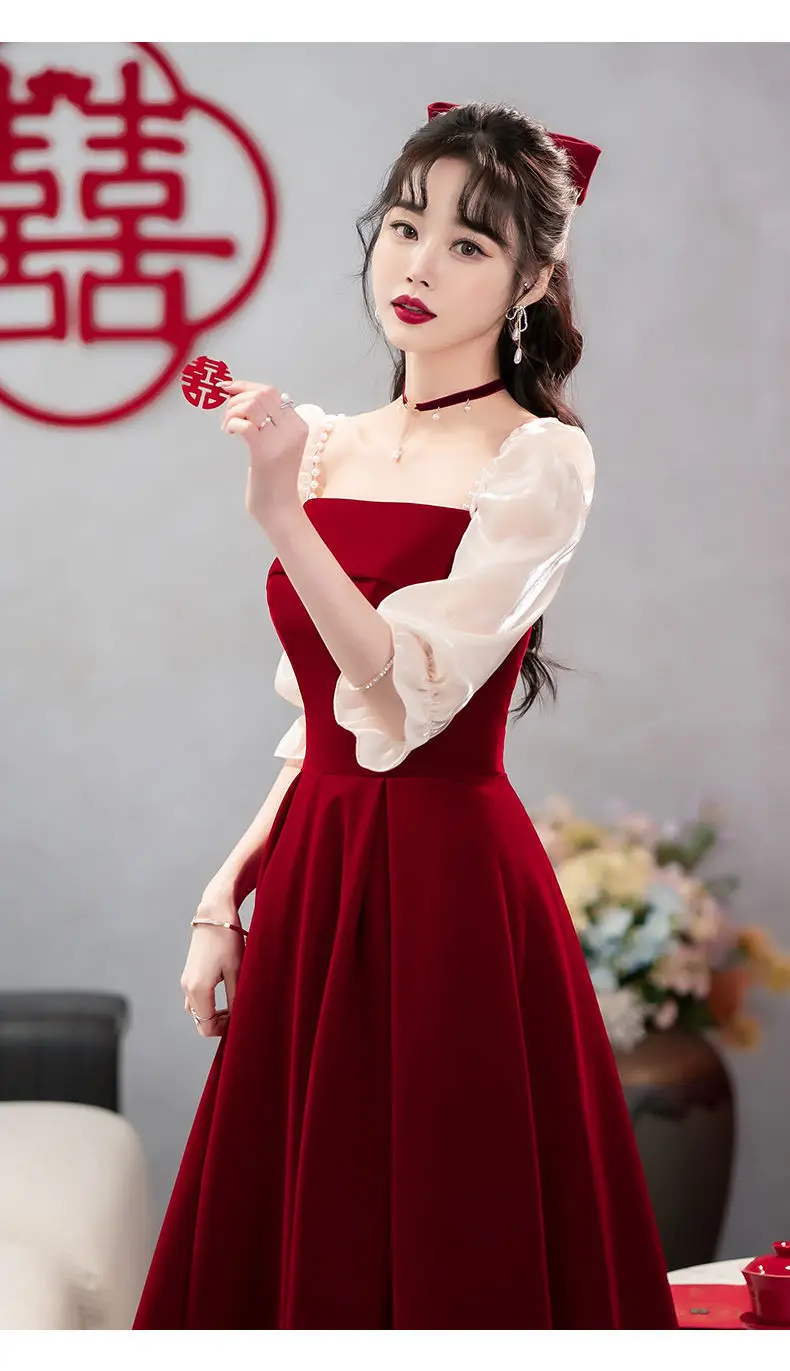 Vestido pequeño de lujo rojo vino, falda de verano, vestido tostado, vestido de novia, vestido de compromiso en días de semana, 2024