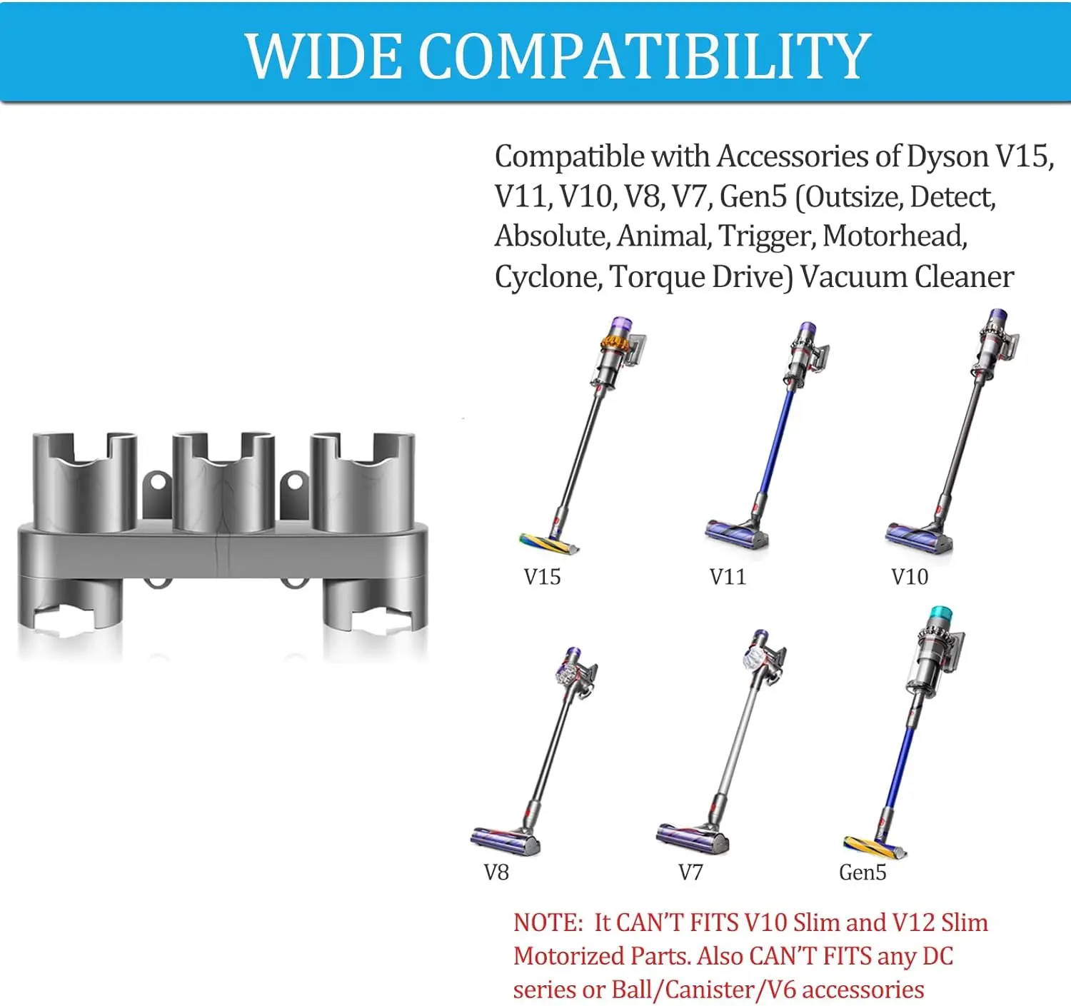 1 pcs Accessory Holder Compatible with Dyson V7 V8 V10 V11 V15 Gen5 Vacuum Cleaner Attachment Holder Docking Station Wall Mount