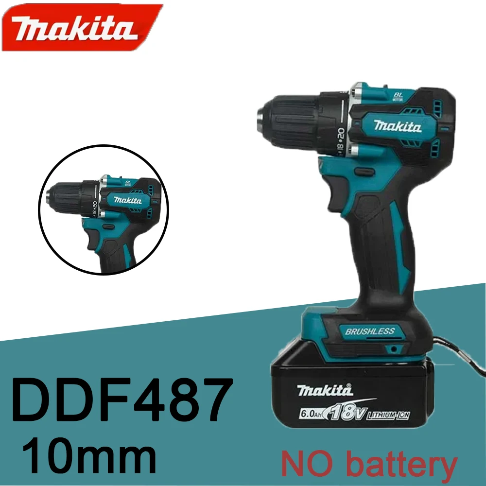 มากีต้า DDF487 สว่านกระแทกไร้แปรงถ่าน 10 มม. 18V แบตเตอรี่ลิเธียมแบบชาร์จได้, สว่านมือสำหรับใช้ในบ้าน, ไขควงไฟฟ้าแรงบิดสูง