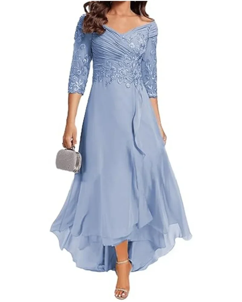 Vestidos para madre de la novia para boda, vestidos largos de gasa con cuello en V, vestidos de fiesta de noche formales con cordones en la espalda