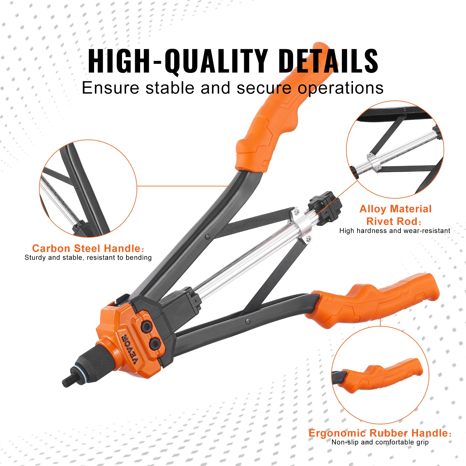 VEVOR Riveteuse Manuelle pour Écrou à Sertir 41 cm Pince à Insert Fileté avec 13 Mandrins 186 Écrous de 13 Tailles Outil à Riveter Dérivetage Semi-Automatique avec Mallette pour Automobile Bricolage