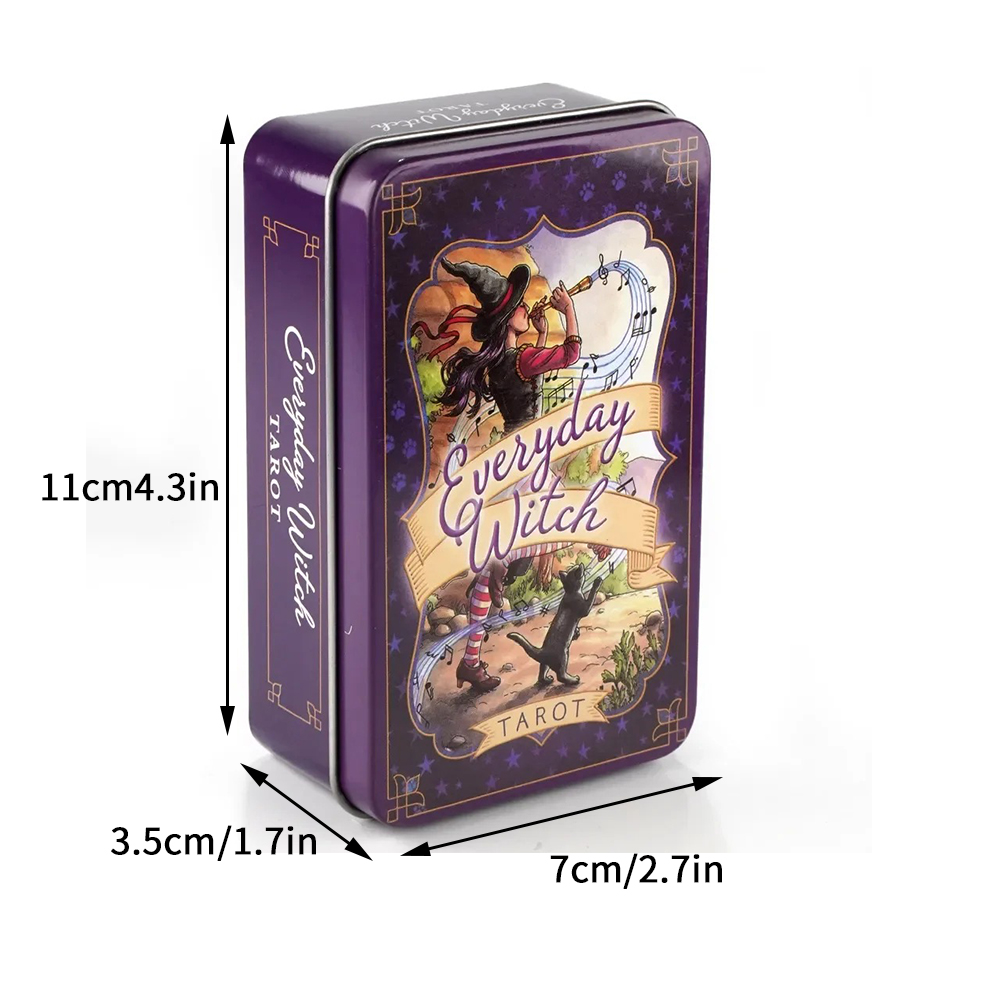 Everyday Witch Tarot in Blechdose, 78 Karten, vergoldeter Rand, Reiseführer, Deck, Strumpf, blühende Katze, Cccult Del Toro Tarot
