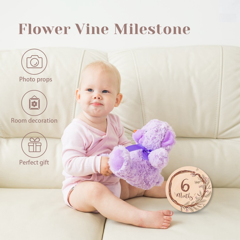 8PCS Newborns Tree Leaf Milestone 0-12 Month Card Wooden Baby Memories Birthday Party Decoration Children Photography Props