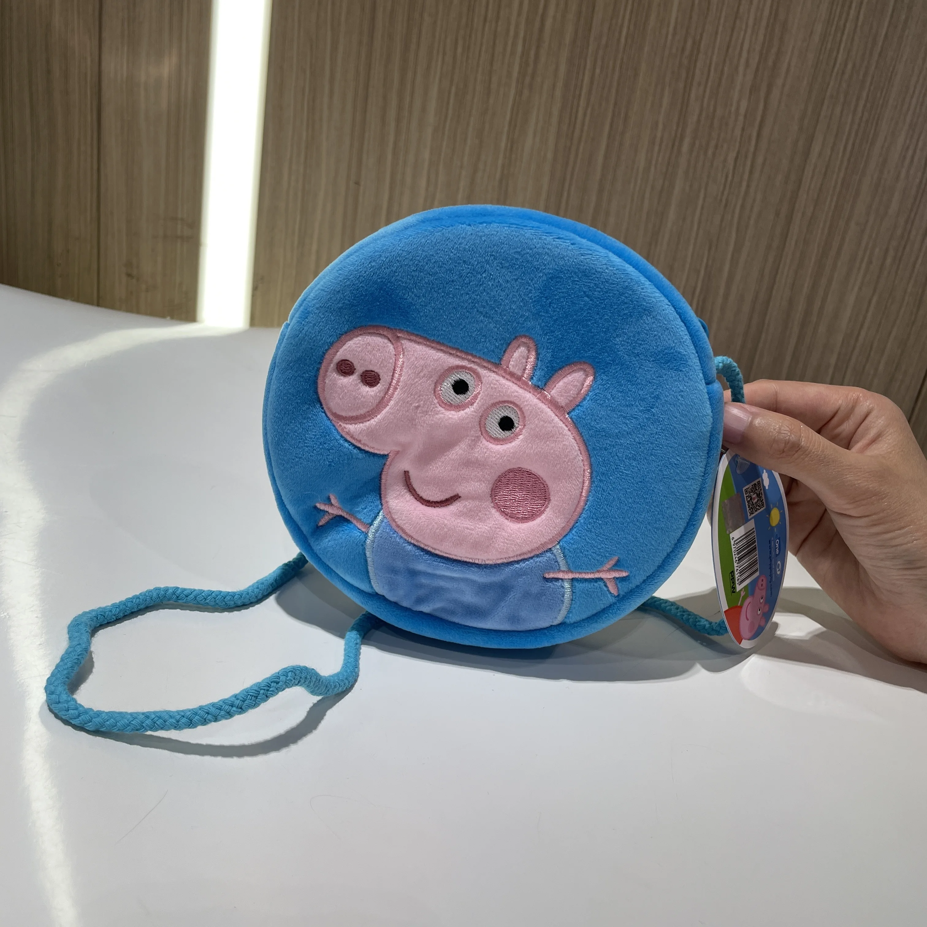 16 ซม.ใหม่ 100% ของแท้ Peppa Pig Plush สีชมพูรอบกระเป๋า Cross กระเป๋า Peppa George เด็กของขวัญวันเกิดของเล่นตุ๊กตาขายร้อน