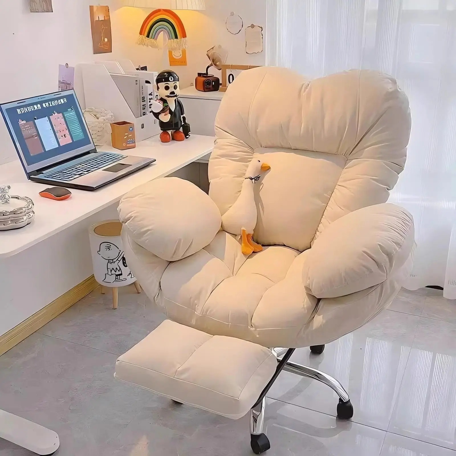 Lazy Silla เกมโซฟาเก้าอี้สํานักงานเก้าอี้ Home Study ห้องนอนเก้าอี้ยกหมุนปรับกว้างเบาะเท้า