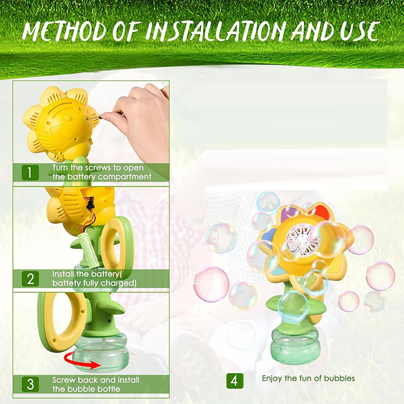 Sunflower Bubble Machine for Kids Automatic Flower Bubble Toy with Light for Toddlers Bubble Maker Blower for Kids Outdoor Toys