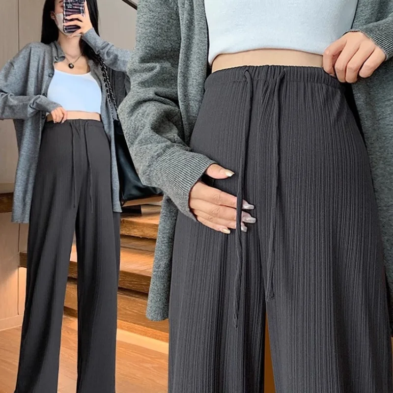 Neue Umstands hose Frühling, Herbst und Sommer Hose mit weitem Bein ohne Bauchs tütze Kordel zug gerade Hose mit weitem Bein