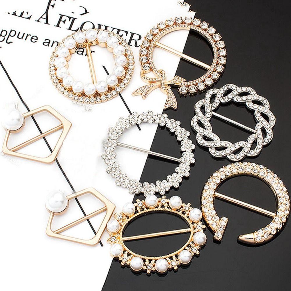 Nuevo Anillo de hebilla anudada de Metal, camiseta de perlas, bufanda, hebilla, accesorios de ropa, botón anudado extraíble para mujer