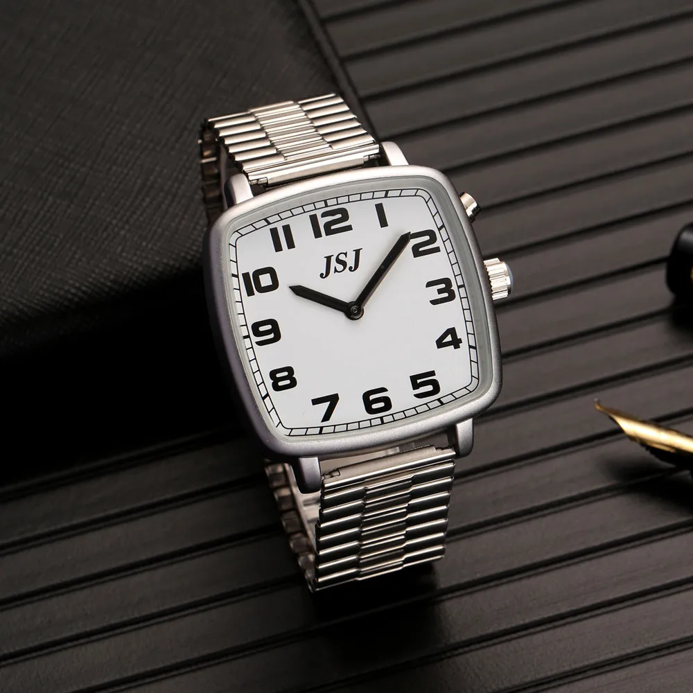 Platz Englisch Sprechen Uhr mit Alarm, Reden Datum und Zeit, Weißes Zifferblatt, Expansion Band TESW-1703