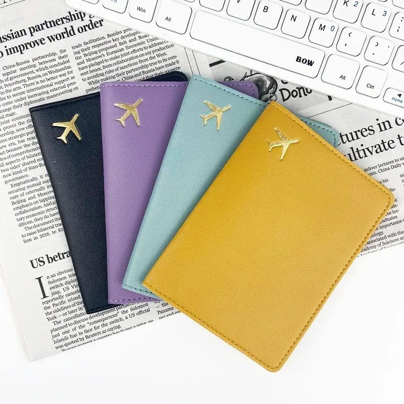Men Women Unisex Passport Holder Gold Airplane Travel Accessory Cover Lightweight Waterproof Rfid Blocking Slim Card Holder