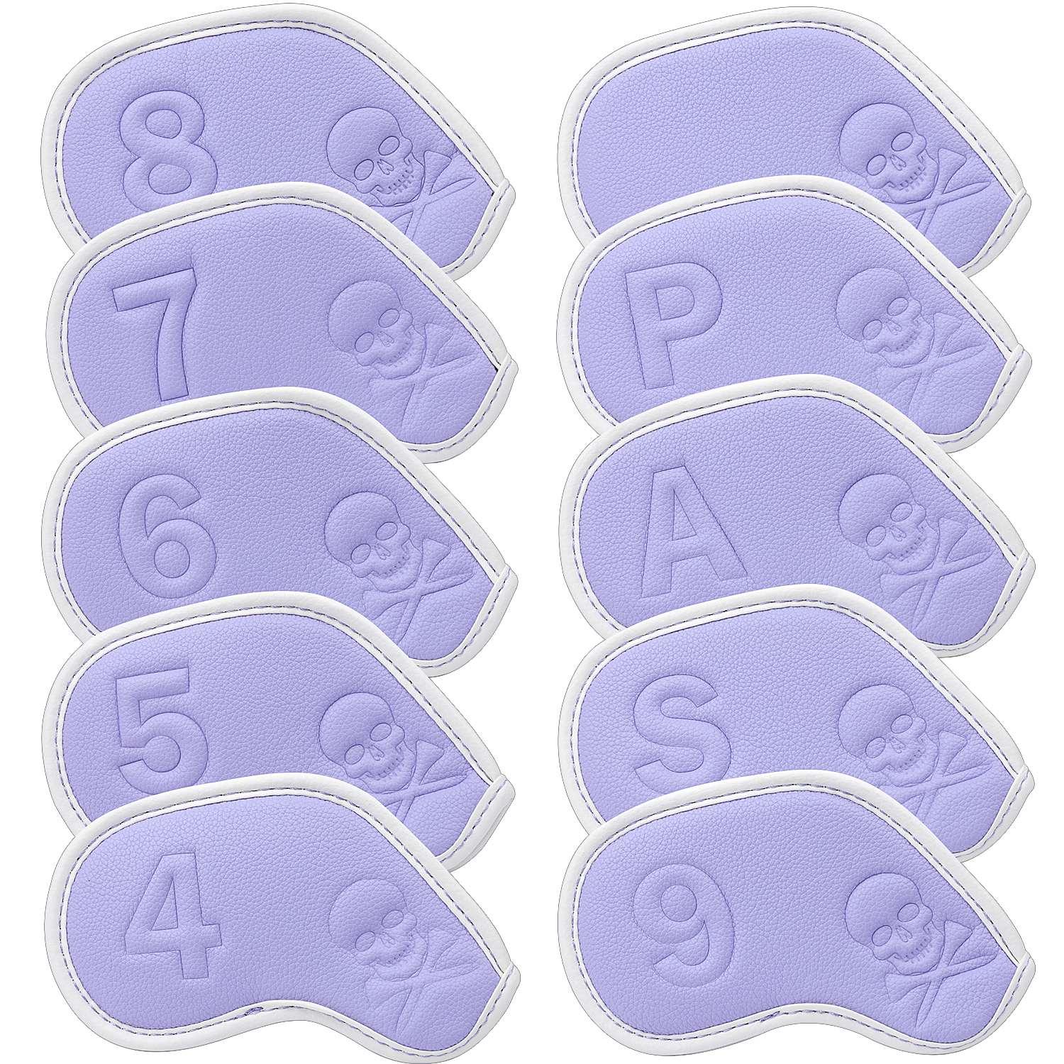 10 Stück pro Set aus massivem Leder mit Prägung, Zahlenfarbe, Rand, Golf-Schlägerhaube, Keile 4. 5.6.7.8.9.P.S.A Golfschlägerkopf-Eisenabdeckungen