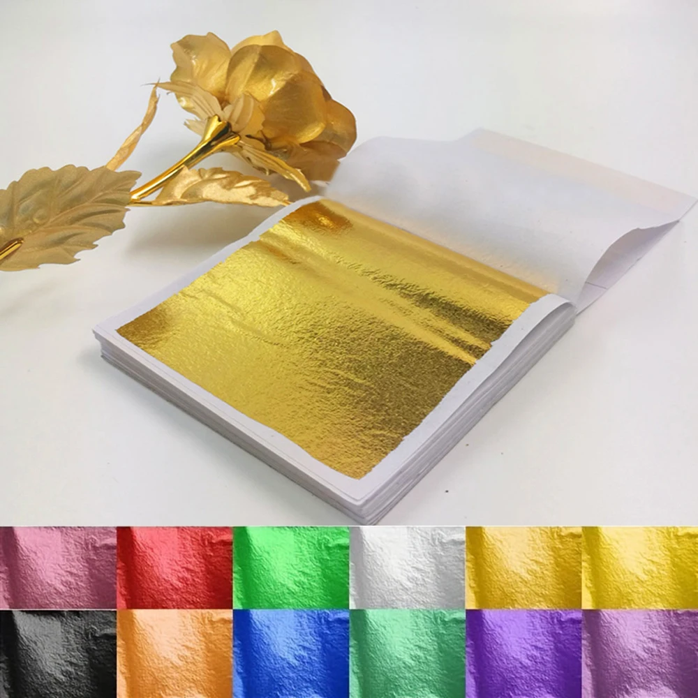 100 folhas diy prego folha de ouro folhas pintura folha de ouro papel arte artesanato festa de aniversário bolo de casamento sobremesa decorações
