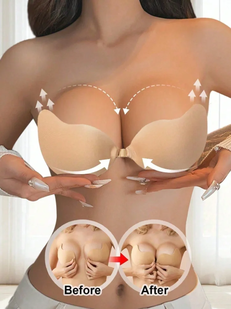 1-teilige unsichtbare unsichtbare Unterwäsche für Damen, Nubra-Brustpflaster, dreifarbig, hypoallergen, Mango-Cup-BH, Silikon, nicht fallend