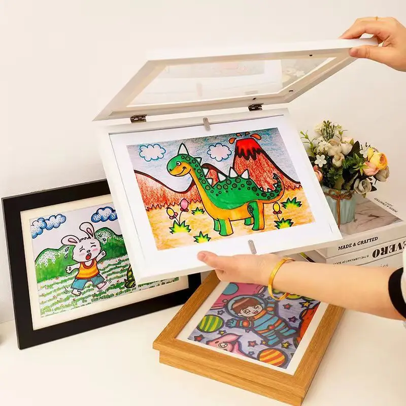 Moldura magnética de madeira para fotos, moldura para fotos a4, moldura para fotos diy, moldura de exibição de armazenamento infantil, decoração de casa