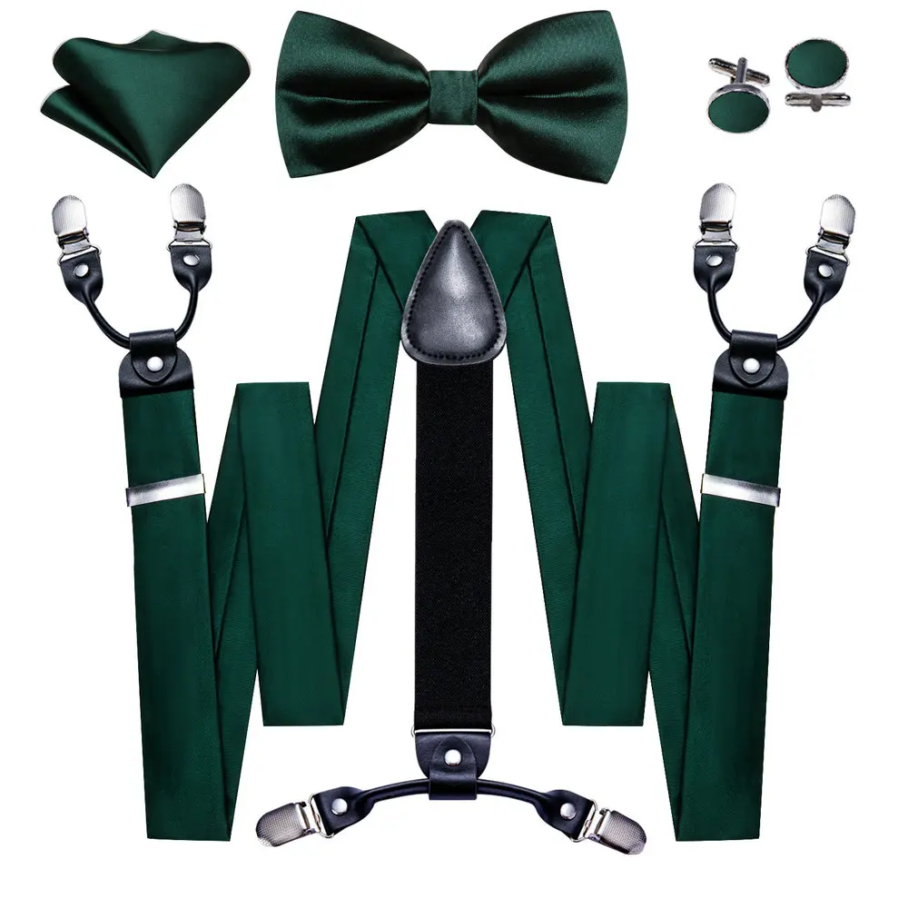 Silber Gold Rot Schwarz Weiß Grün Blau Rosa Seide Herren Hosenträger verstellbar 6 Clips Hosenträger Fliege Taschentuch Manschetten knöpfe Set Barry. wang