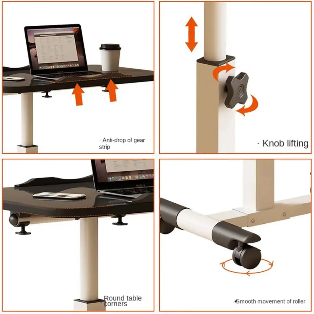 Foldable Standing Desk with Wheels 27.2-35.4" Height Adjustable Mobile Overbed Tables Metal Frame Portable Laptop Desk Bedroom