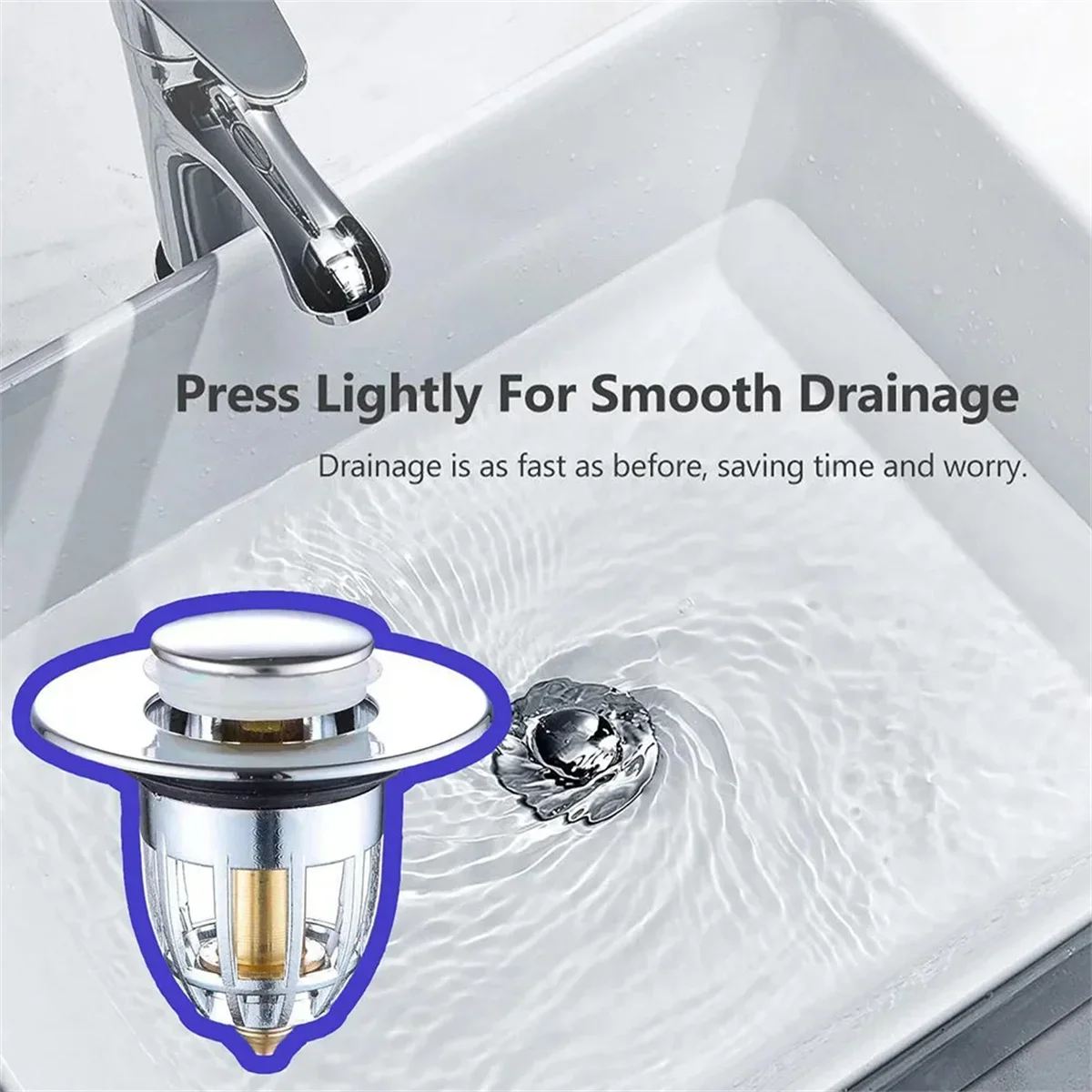 Universal Rebound ปลั๊กท่อระบายน้ํากรองอ่างล้างหน้า Pop-up Chrome Sink Filter Hair Catcher ห้องน้ําอ่างล้างจานท่อระบายน้ํา Easy Push Type