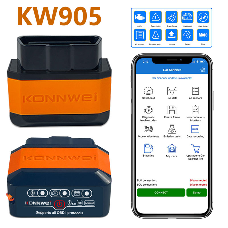 KONNWEI KW905 OBD2 ELM327 V1.5 Bluetooth 5,0 сканеры для Android/IOS ELM 327 OBD 2 автомобильный диагностический инструмент считыватель кодов