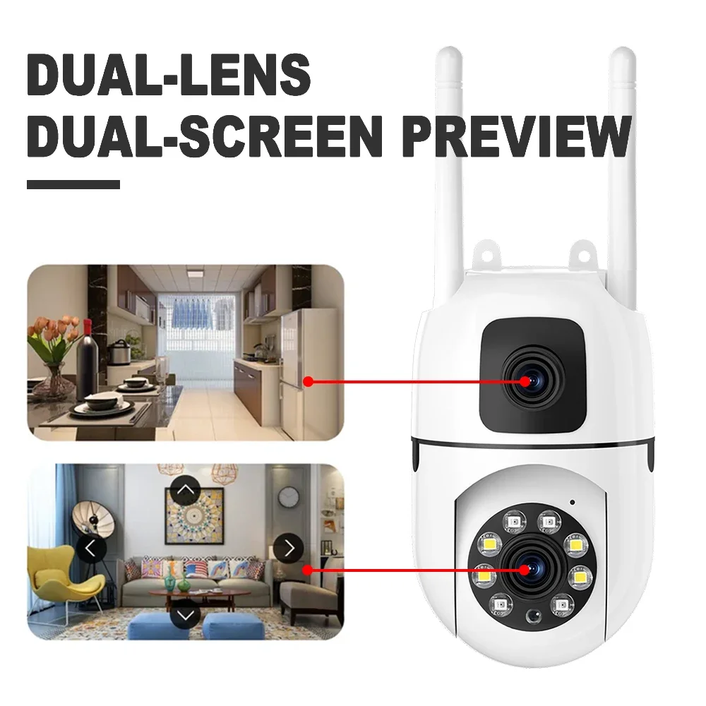 Telecamera IP WiFi Protezione di sicurezza Doppia lente Doppio schermo Monitor interno wireless Tracciamento automatico Video sorveglianza CCTV PTZ V380 Pro